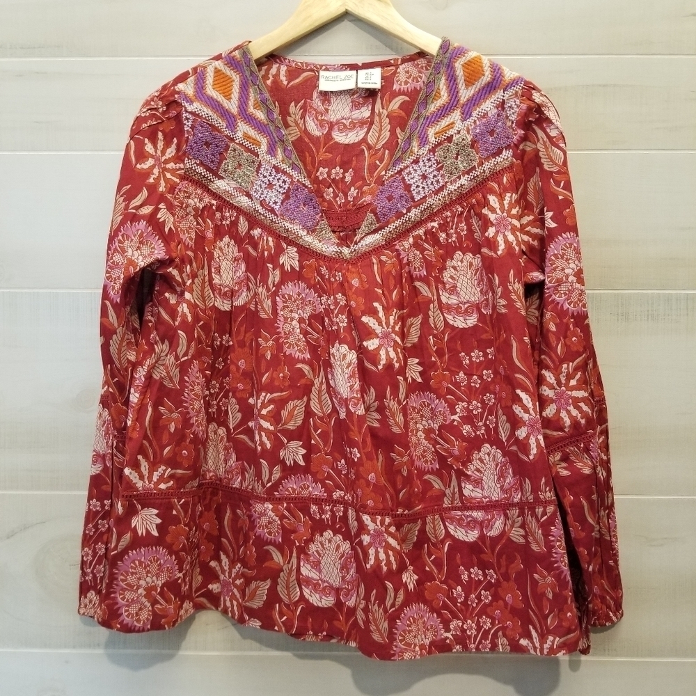 {S} Rachel Zoe Embroidered Floral Peasant Babydoll Top